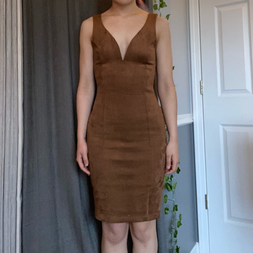 Soft Brown Vneck Bodycon Dress